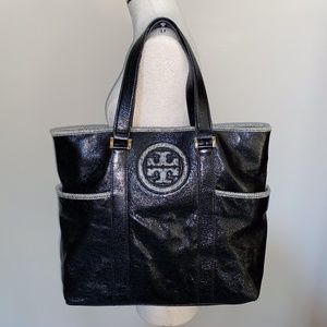 TORY BURCH black leather tote bag purse